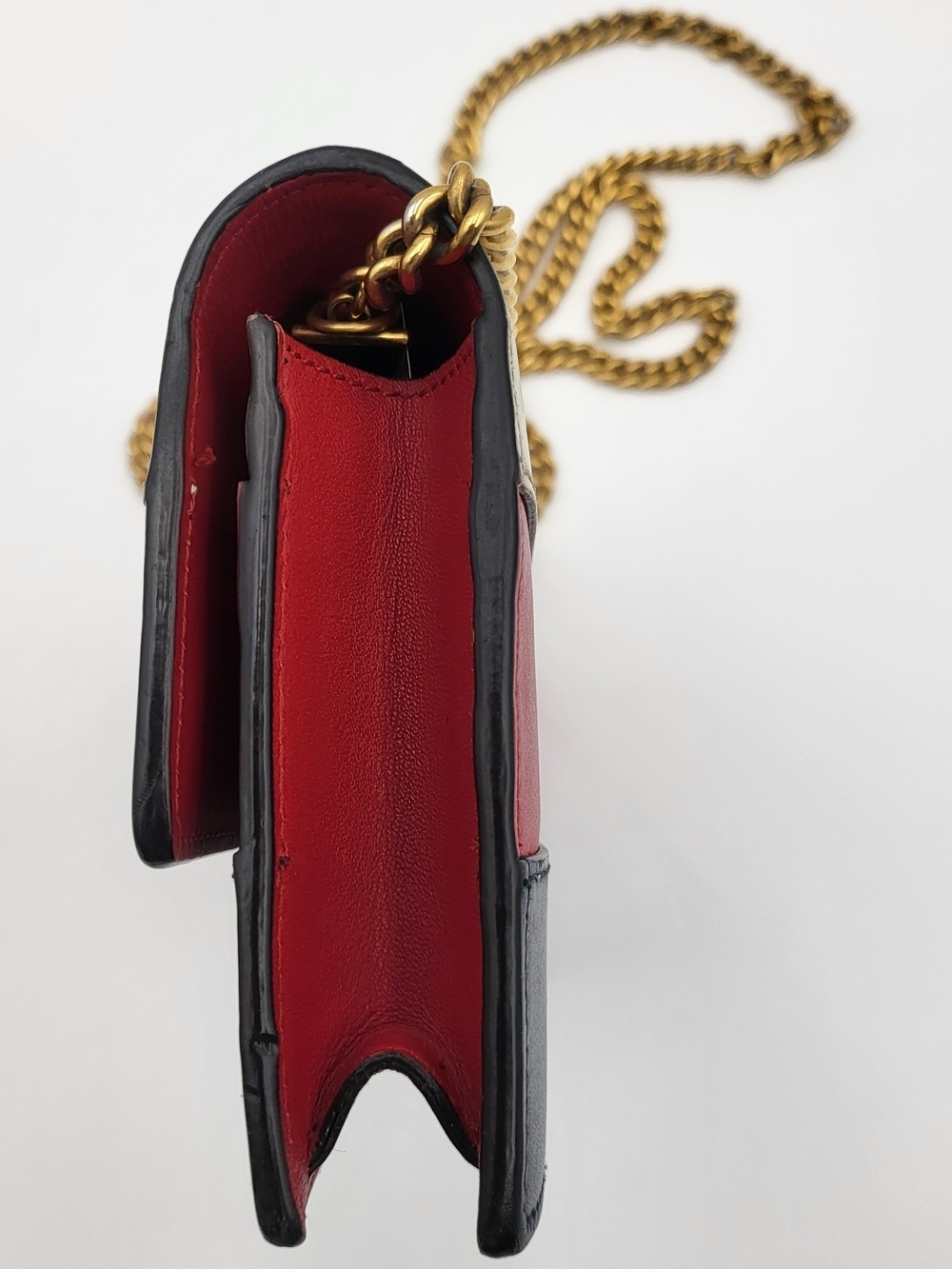 GUCCI Calfskin Queen Margaret Chain Wallet Blue Agata Hibiscus Red Mystic White. - Picture 5 of 16